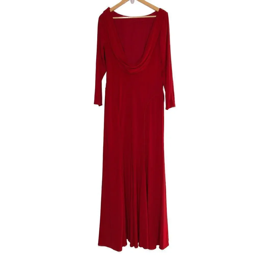 Ieena for Mac Duggal 25929 Dress Long Sleeve Cowl Back Jersey Gown NWT Red 10